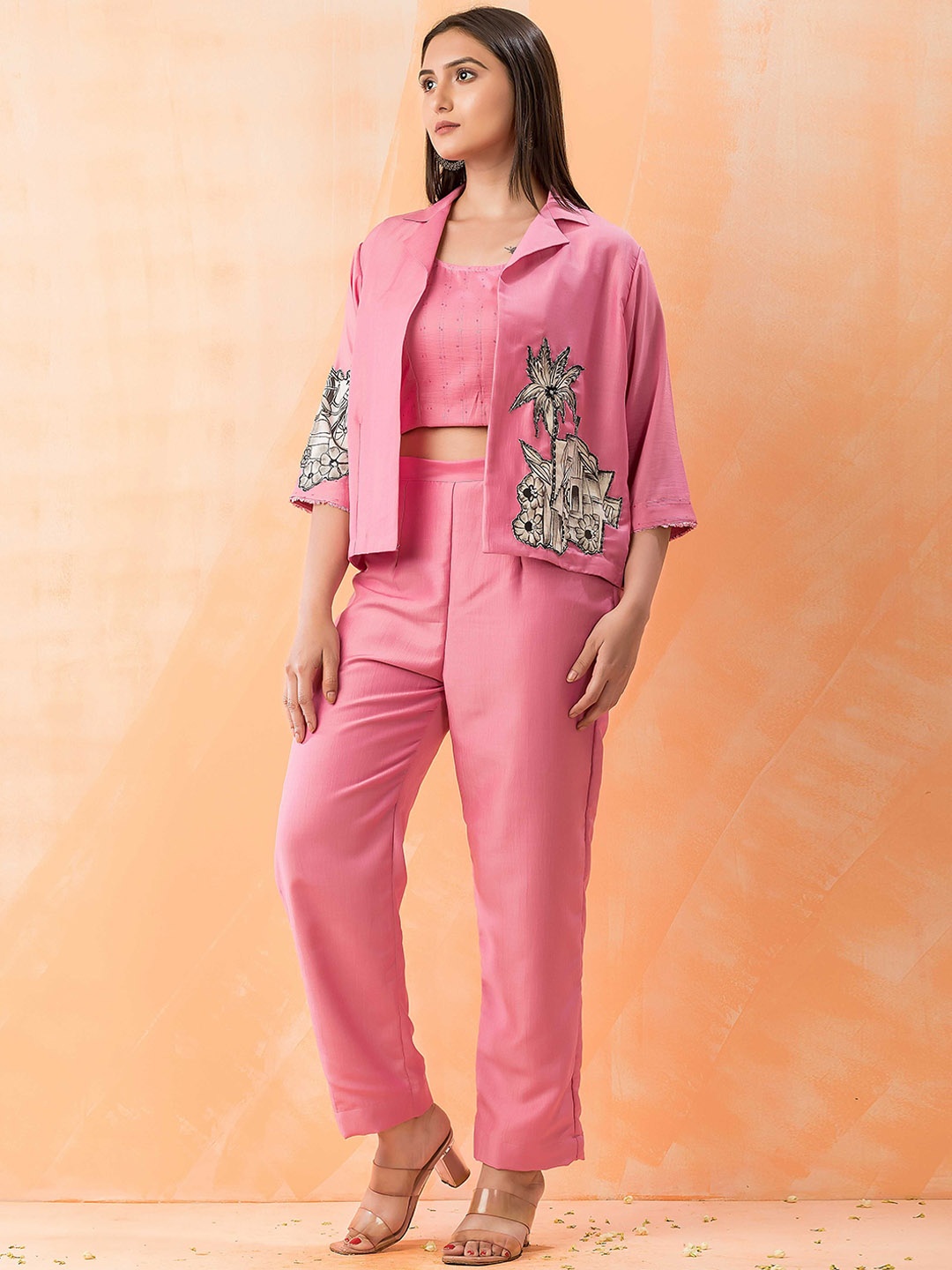 

SACRED SUTA Top & Trouser Co-Ords With Embellished Jacket, Pink