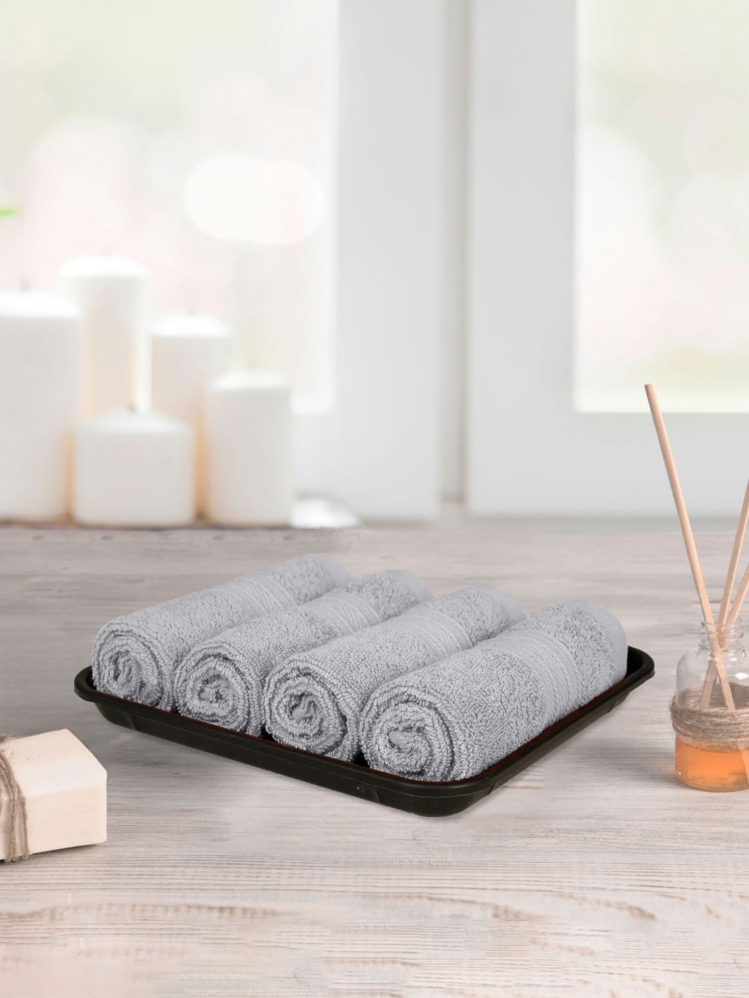 

MYTRIDENT Grey 4 Pieces Colored Cotton 500 GSM Face Towels