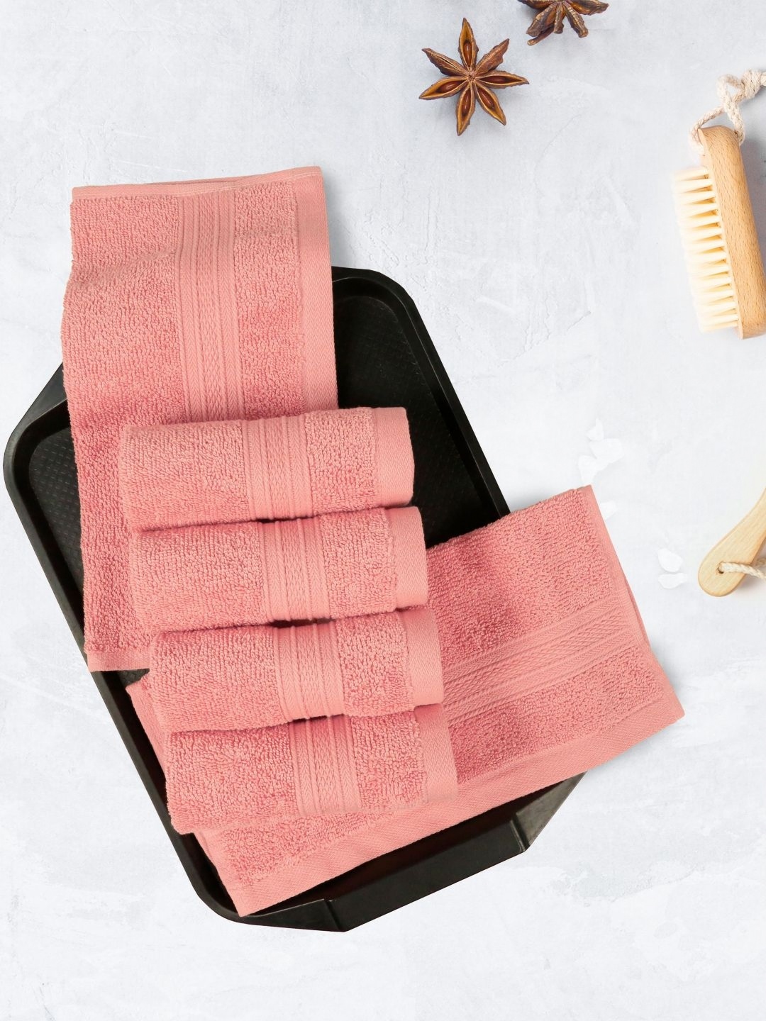 

MYTRIDENT Peach 6 Pieces Cotton Soft Comfort 500 GSM Reversible Face Towel