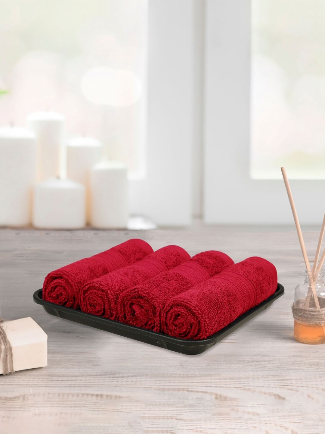 

MYTRIDENT Red 4 Pieces Soft Comfort 500 GSM Reversible Face Towel