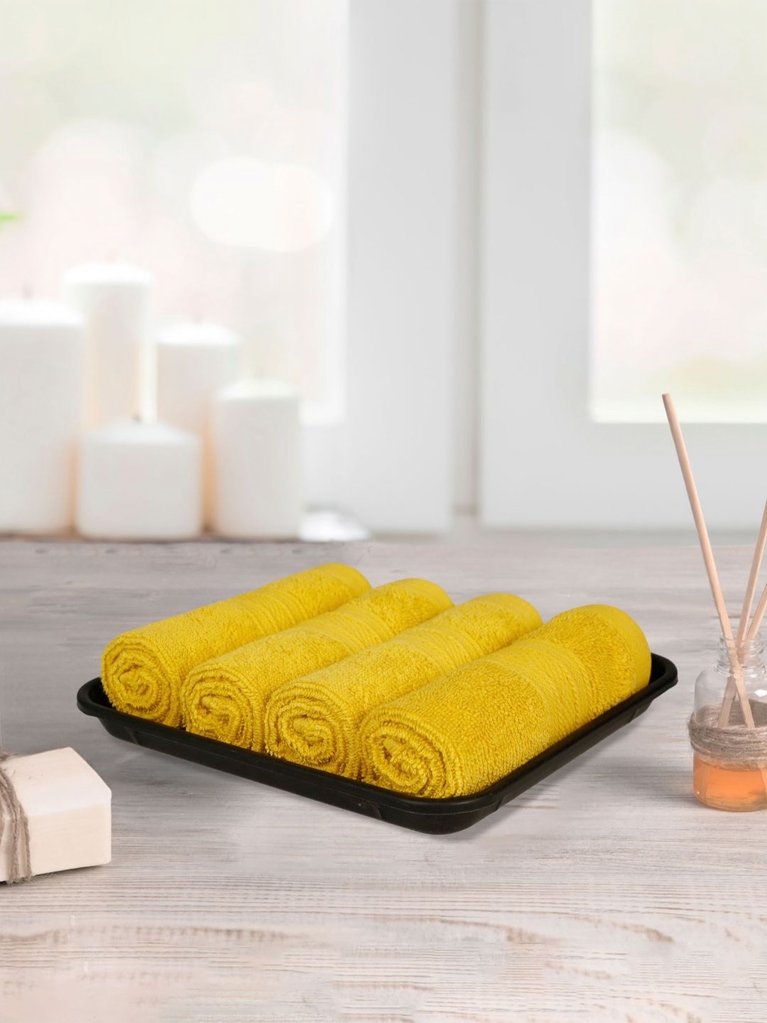 

MYTRIDENT Yellow 4 Pieces Soft Comfort 500 GSM Reversible Face Towel