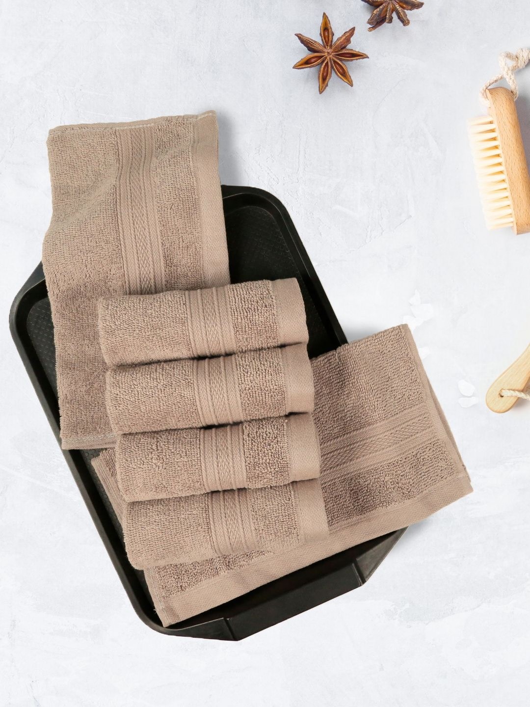 

MYTRIDENT Brown 6 Pieces Cotton Soft Comfort 500 GSM Reversible Face Towel