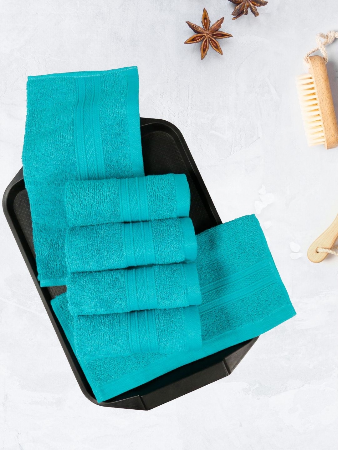 

MYTRIDENT Teal Blue 6 Pieces Cotton Soft Comfort 500 GSM Reversible Face Towel