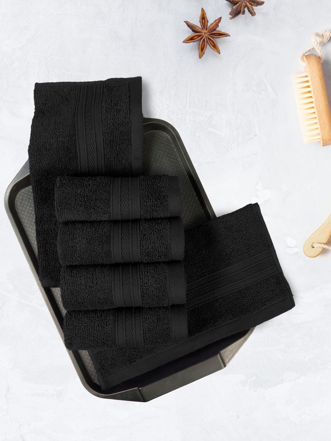

MYTRIDENT Black 6 Pieces Cotton 500 GSM Highly Absorbent Face Towels