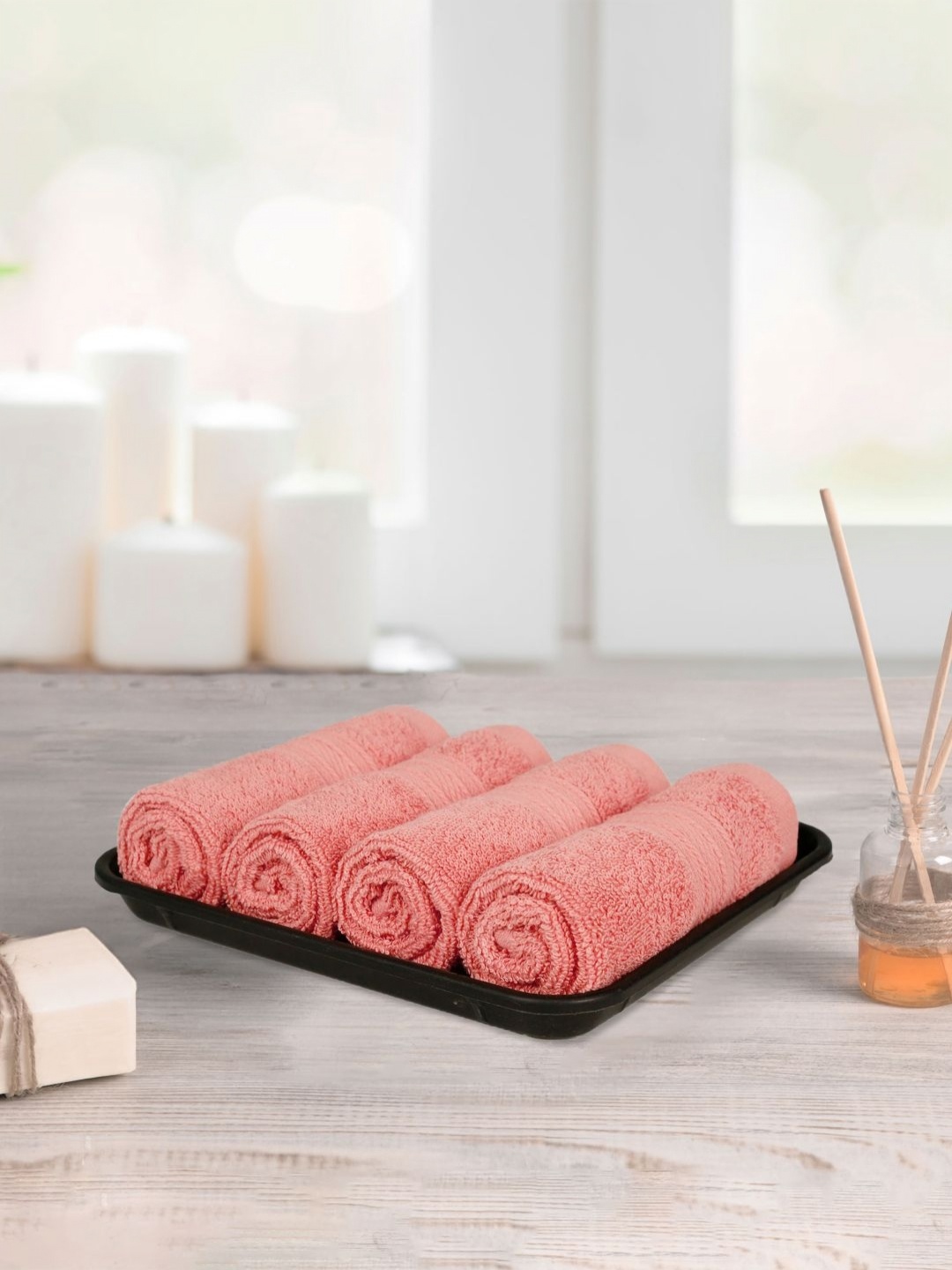 

MYTRIDENT Peach 4 Pieces Soft Comfort 500 GSM Reversible Face Towel