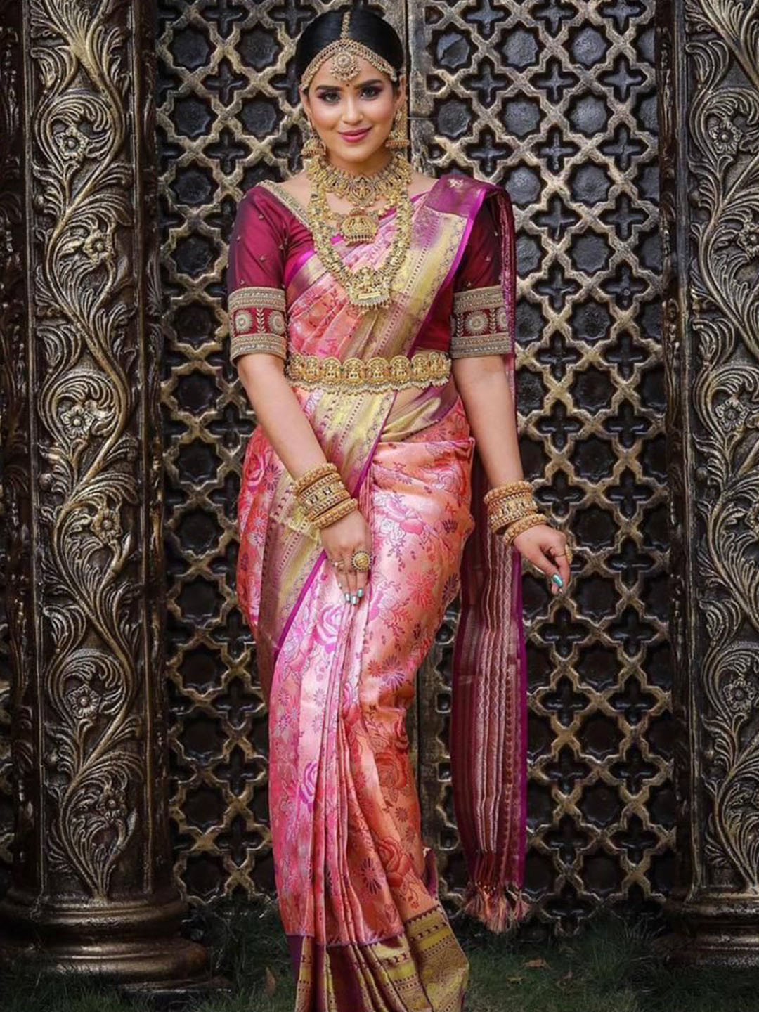 

S.K.C Ethnic Woven Design Pure Silk Banarasi Saree, Pink