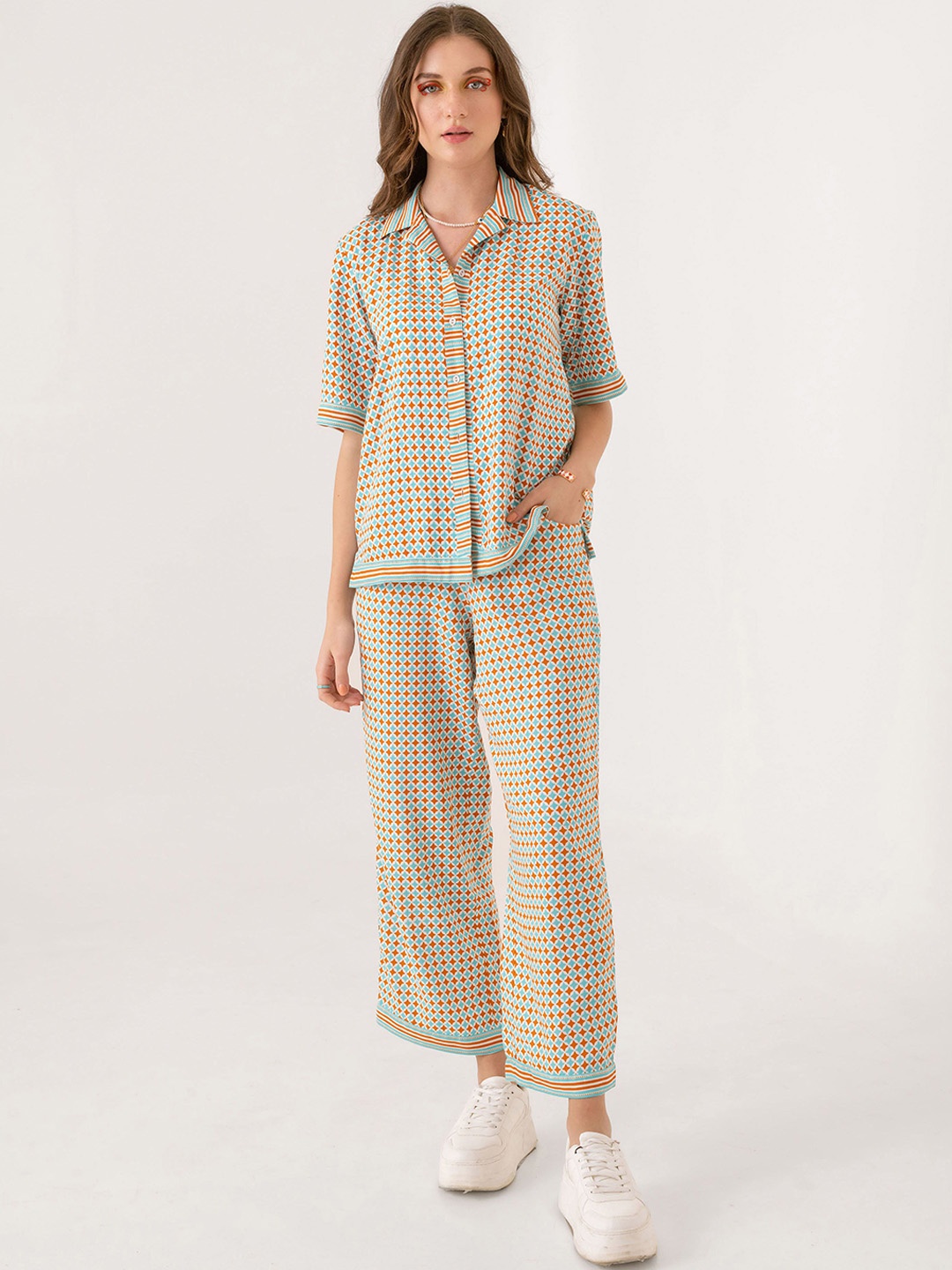 

Midsummer Printed Top With Trouser Co-Ords Set, White