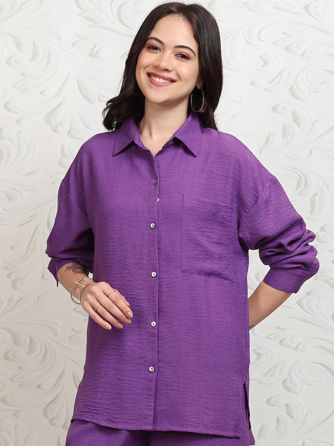 

Vishudh Purple Shirt Collar Top With Trouser