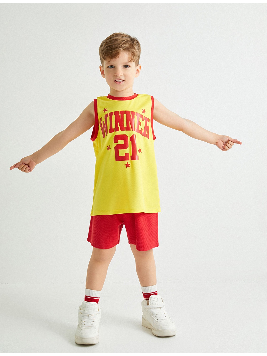 

Koton Boys Varsity Printed Round Neck Sleeveless T-shirt, Yellow