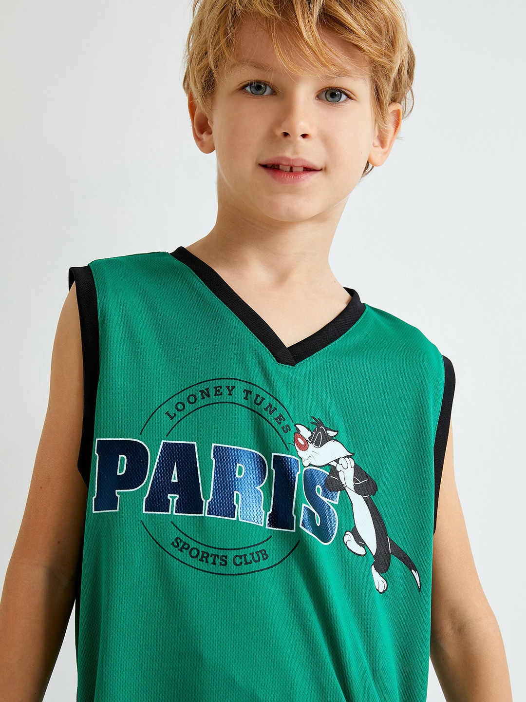 

Koton Boys Varsity Printed V-Neck T-shirt, Green
