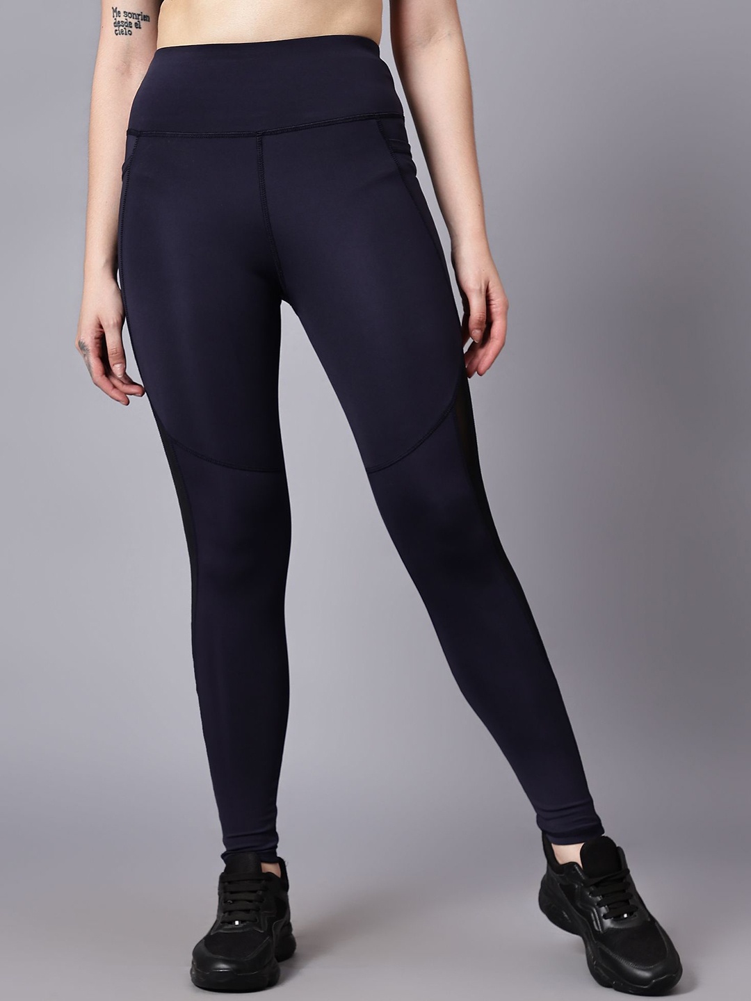 

COSVOS Ankle-Length Dry Fit Side Mesh Gym Tights, Navy blue