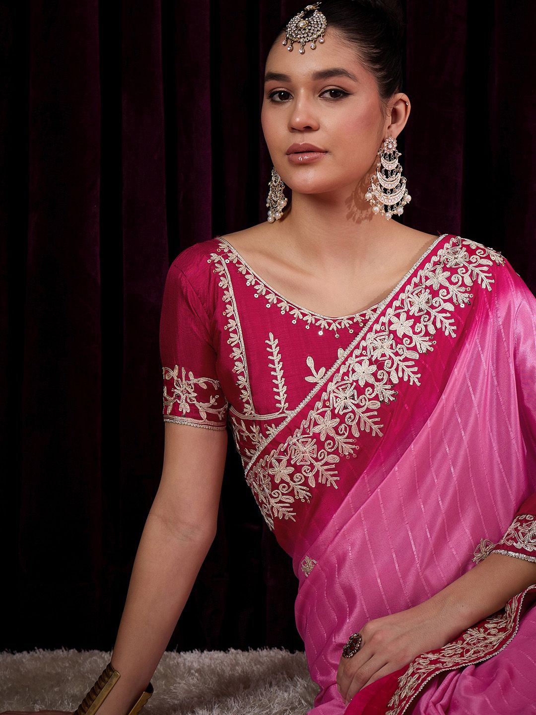 

Saree mall Sequinned Embroidered Saree, Pink