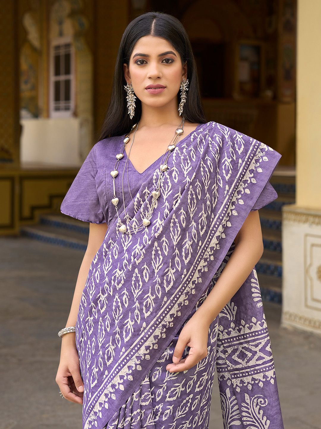 

Saree mall Dabu Bagru Sarees, Lavender