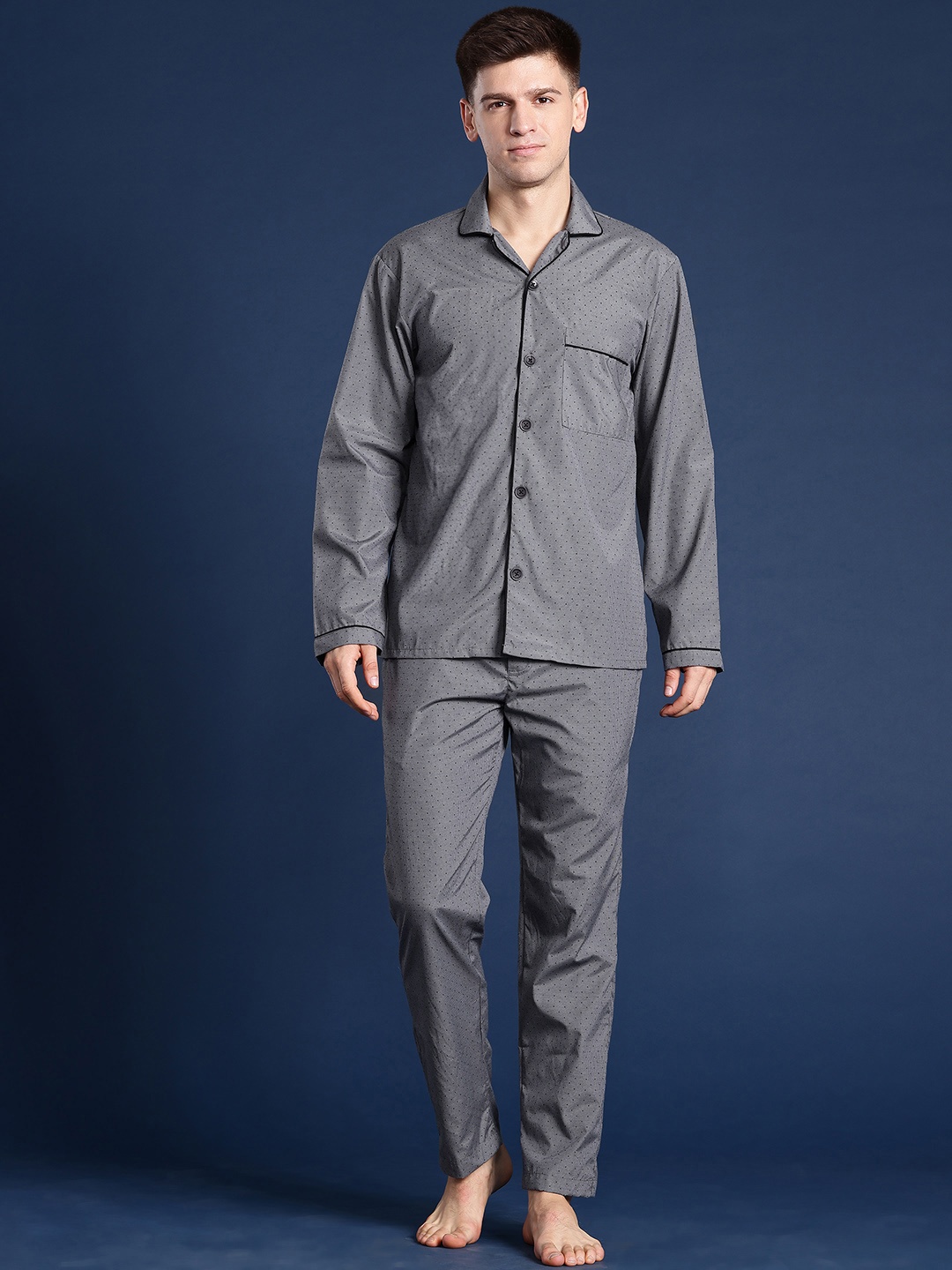 

Hancock Men Printed Pure Cotton Night Suit, Grey