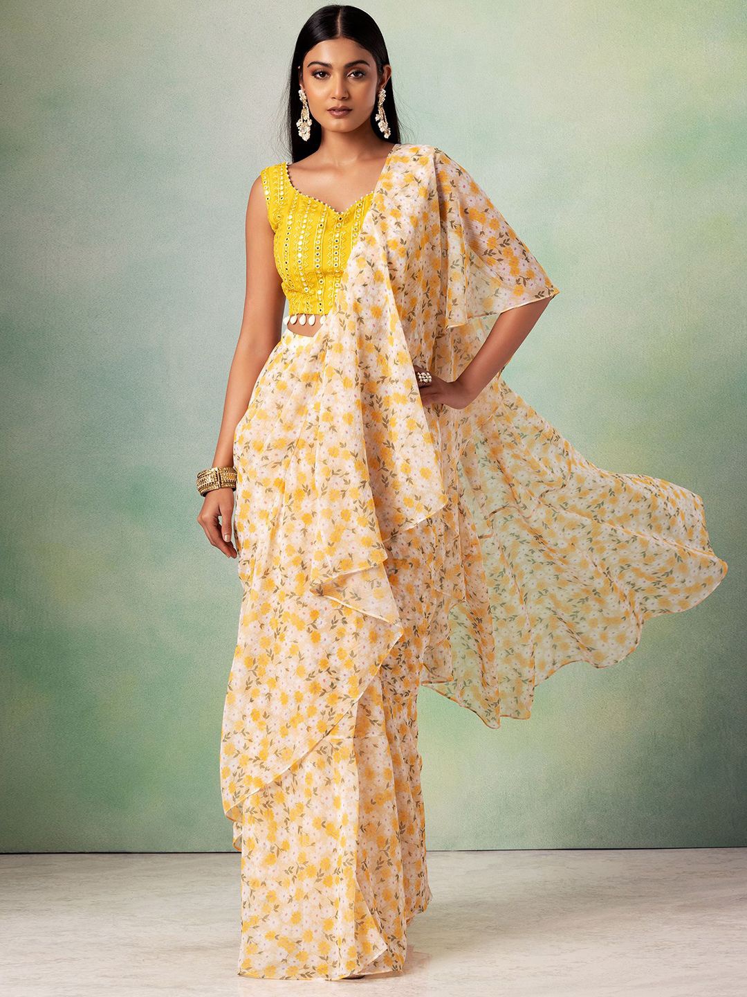 

Indya Luxe Floral Saree, White