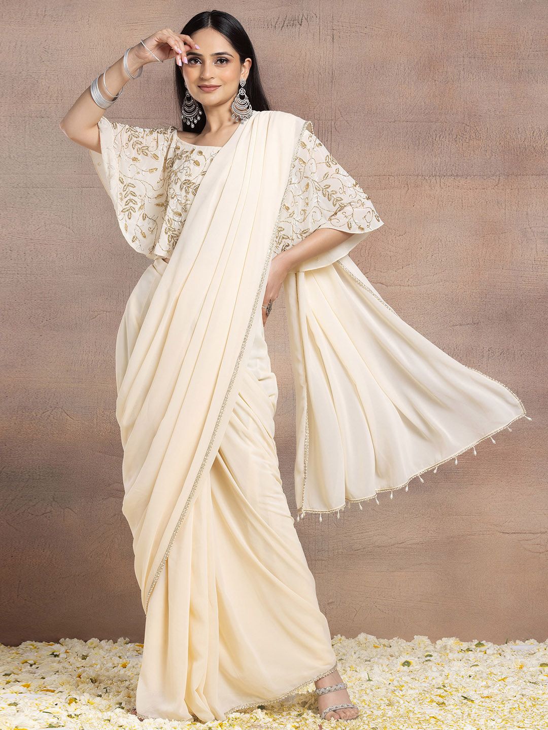 

Indya Luxe Ready to Wear Saree, Beige