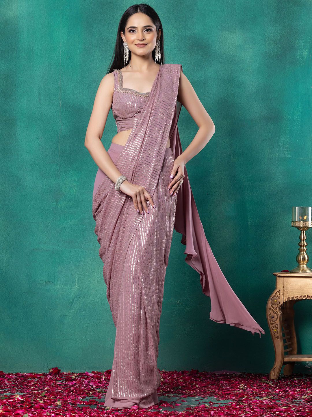 

Indya Luxe Embellished Sequinned Ready to Wear Saree, Purple