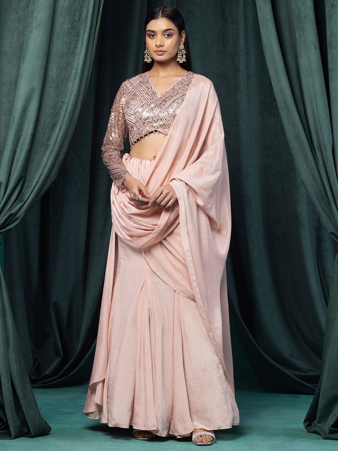 

Indya Luxe Ready To Wear Lehenga Saree, Pink