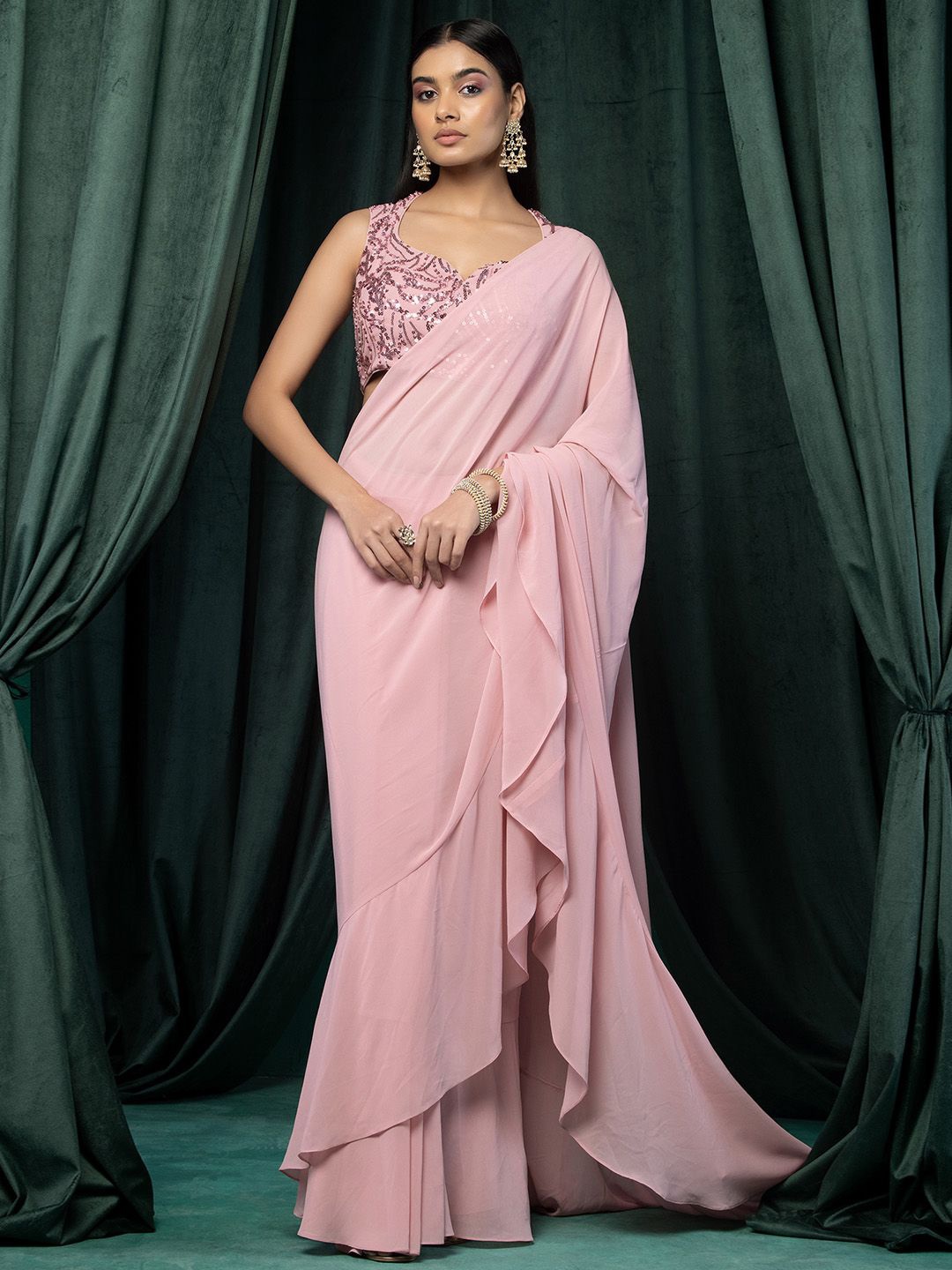 

Indya Luxe Ready to Wear Saree, Pink