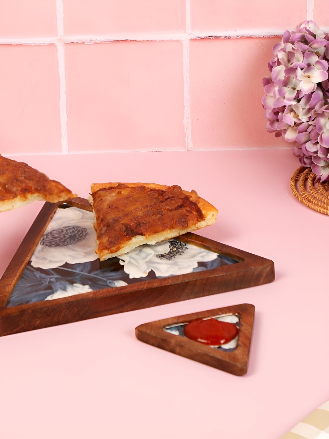 

THE HOME CO. Blue & White 2 Pieces Printed Wooden Food Platter