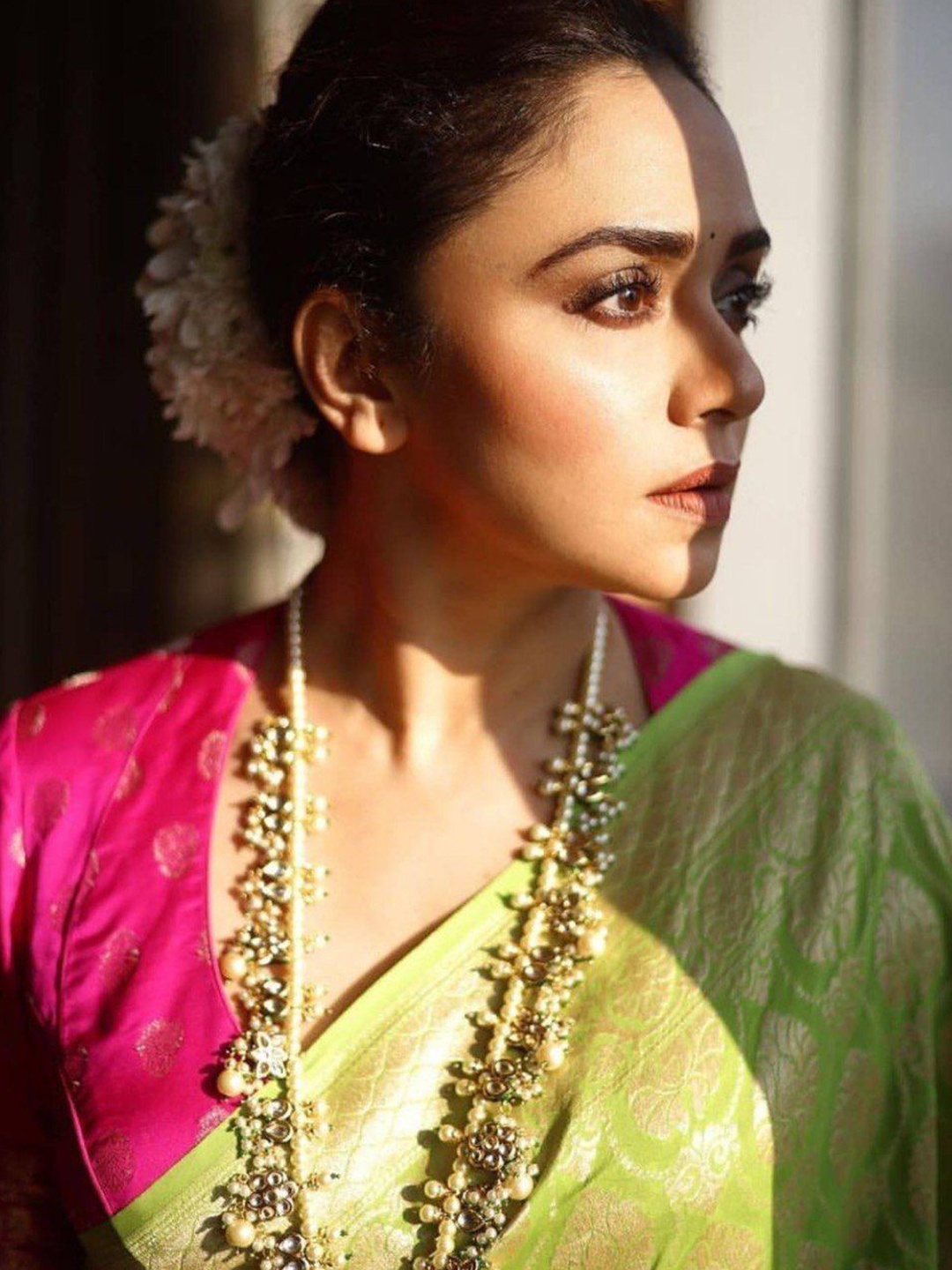 

Celeb Styles Ethnic Motifs Woven Design Saree, Olive