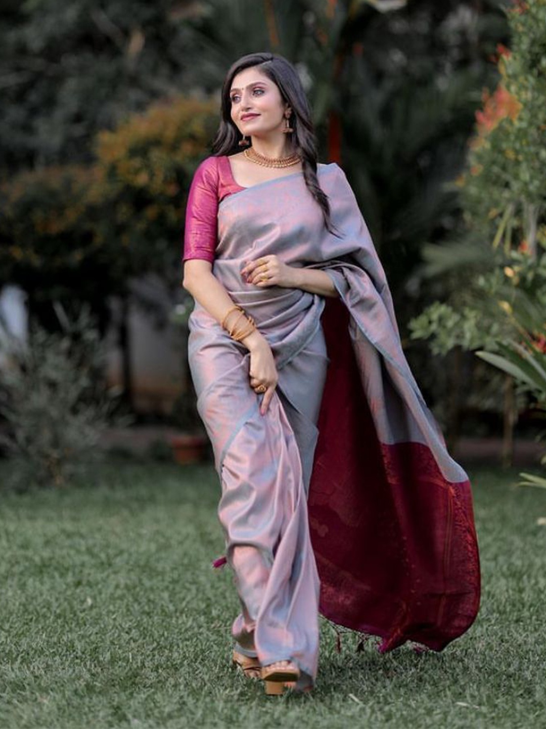 

Celeb Styles Woven Design Zari Saree, Grey