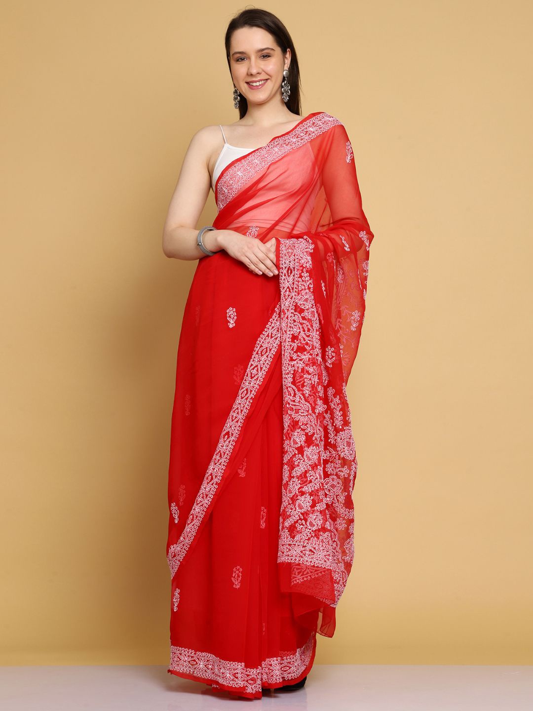 

ADA Ethnic Motifs Embroidered Saree, Red