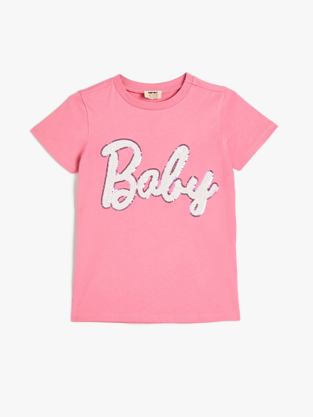 

Koton Girls Typography Printed Round Neck T-shirt, Pink