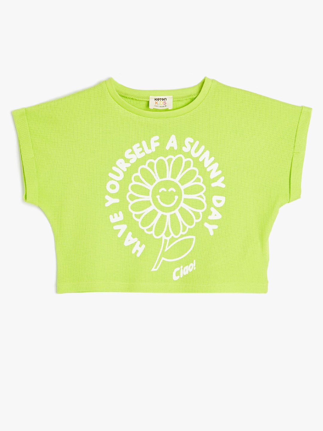

Koton Girls Graphic Printed Round Neck Crop T-shirt, Green