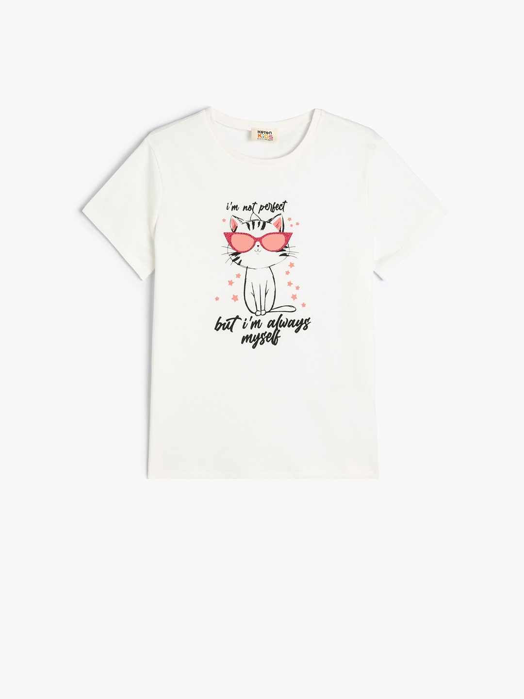 

Koton Girls Typography Printed Round Neck T-shirt, White