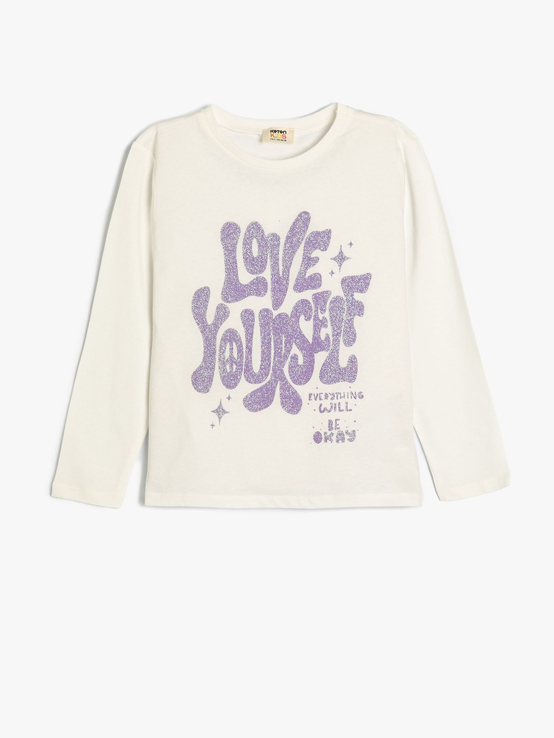 

Koton Girls Typography Printed Round Neck T-shirt, Beige
