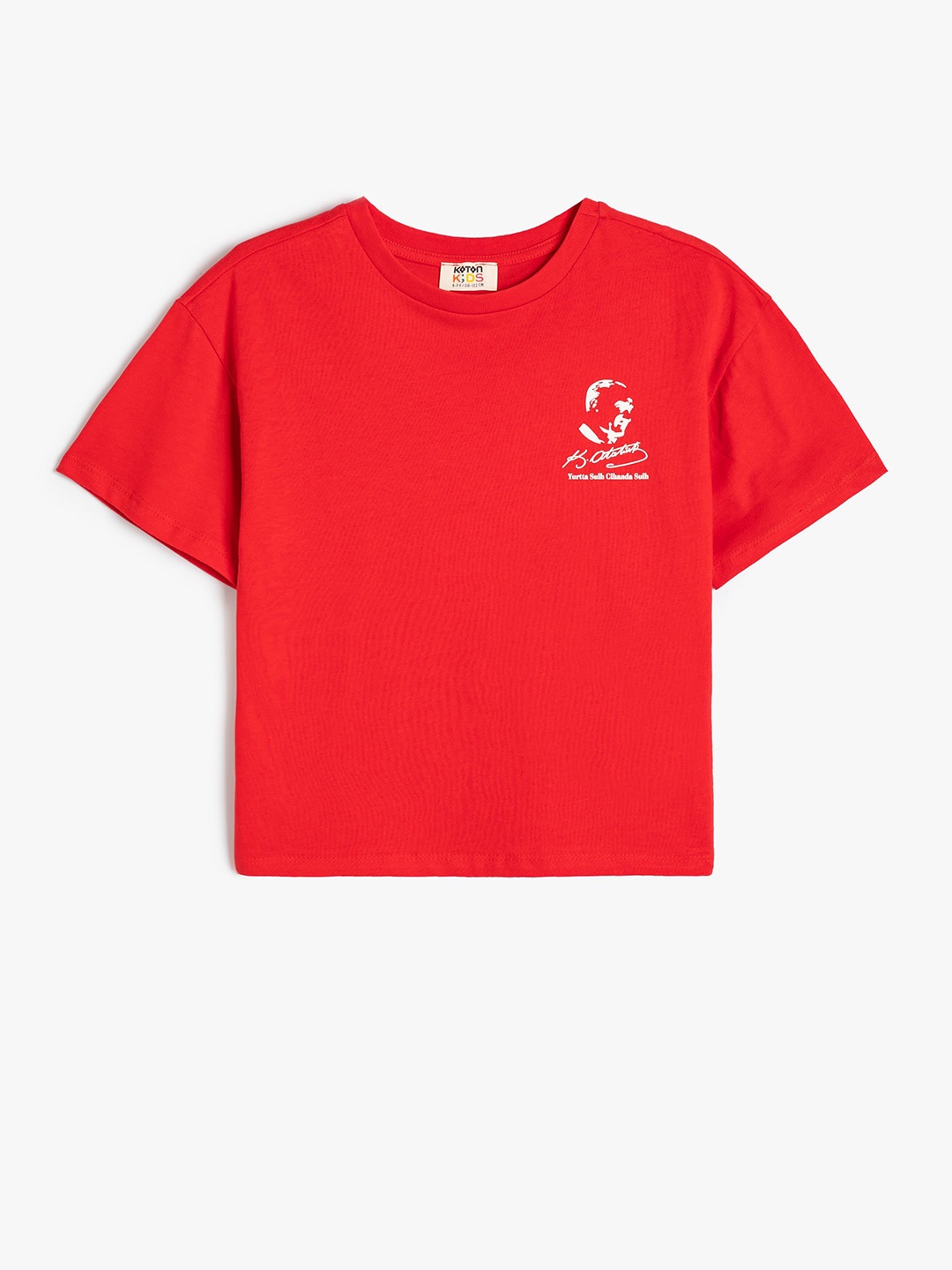 

Koton Girls People and Places Graphic Printed Round Neck T-shirt, Red