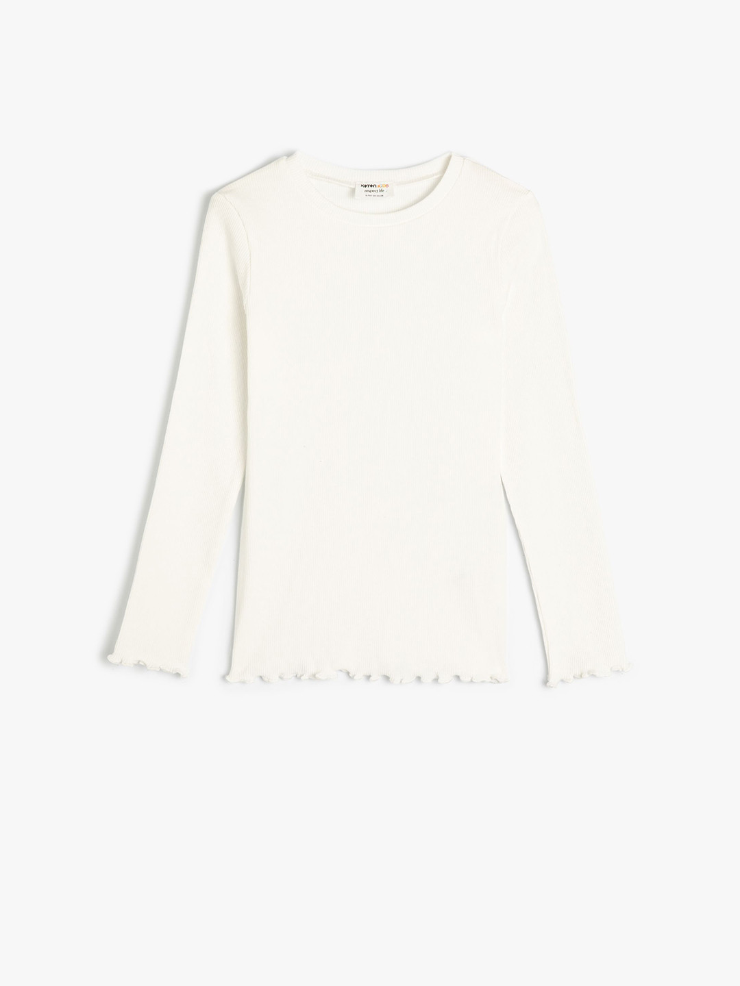 

Koton Girls Solid Raw Edge Round Neck Longline T-shirt, White