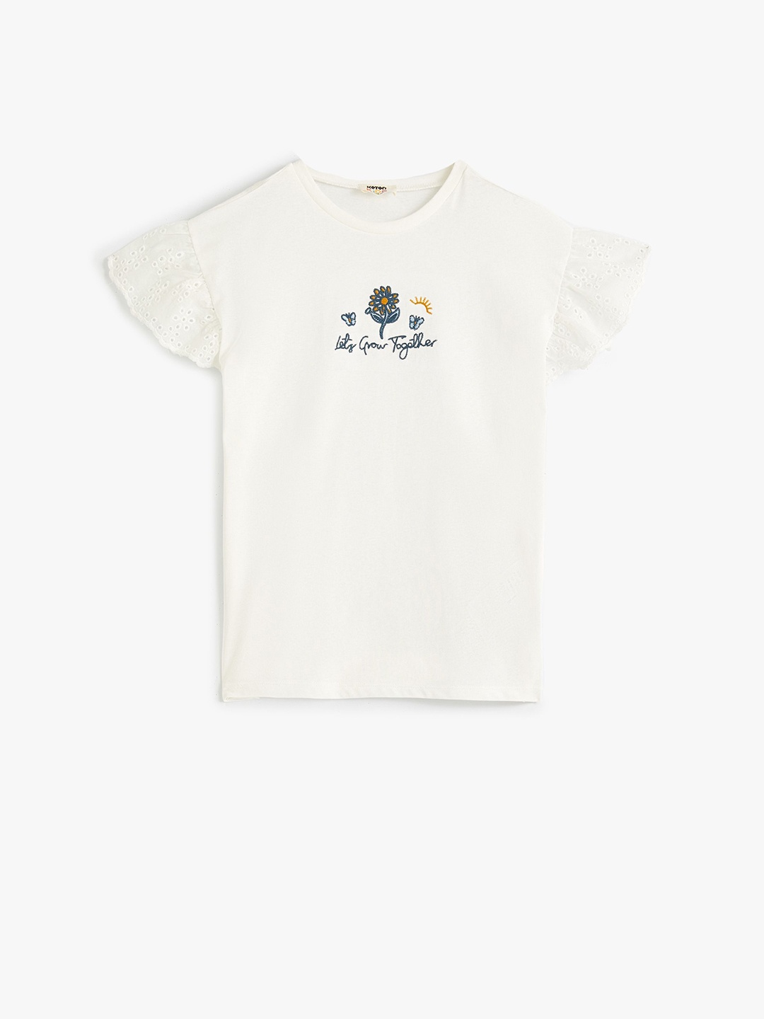 

Koton Girls Typography Printed Round Neck T-shirt, White