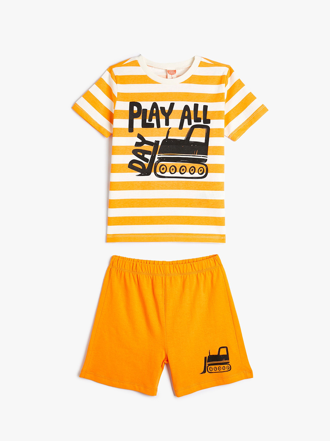 

Koton Boys Striped Pure Cotton T-shirt With Short, Orange