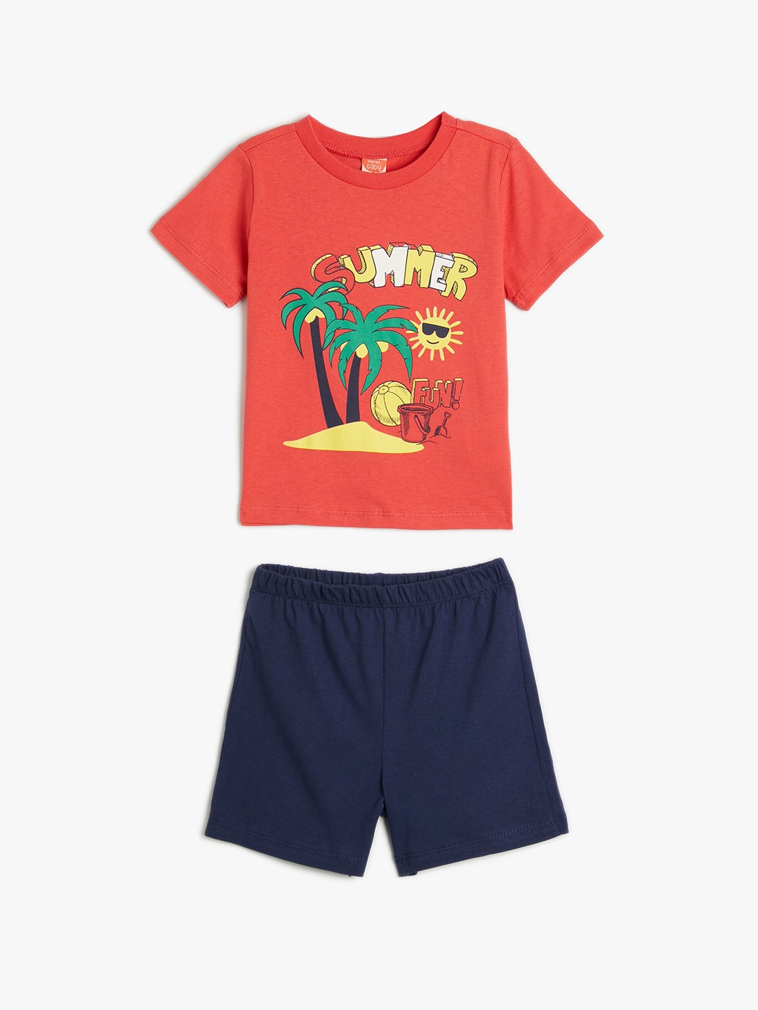 

Koton Boys Graphic Printed Pure Cotton T-shirt With Shorts, Orange