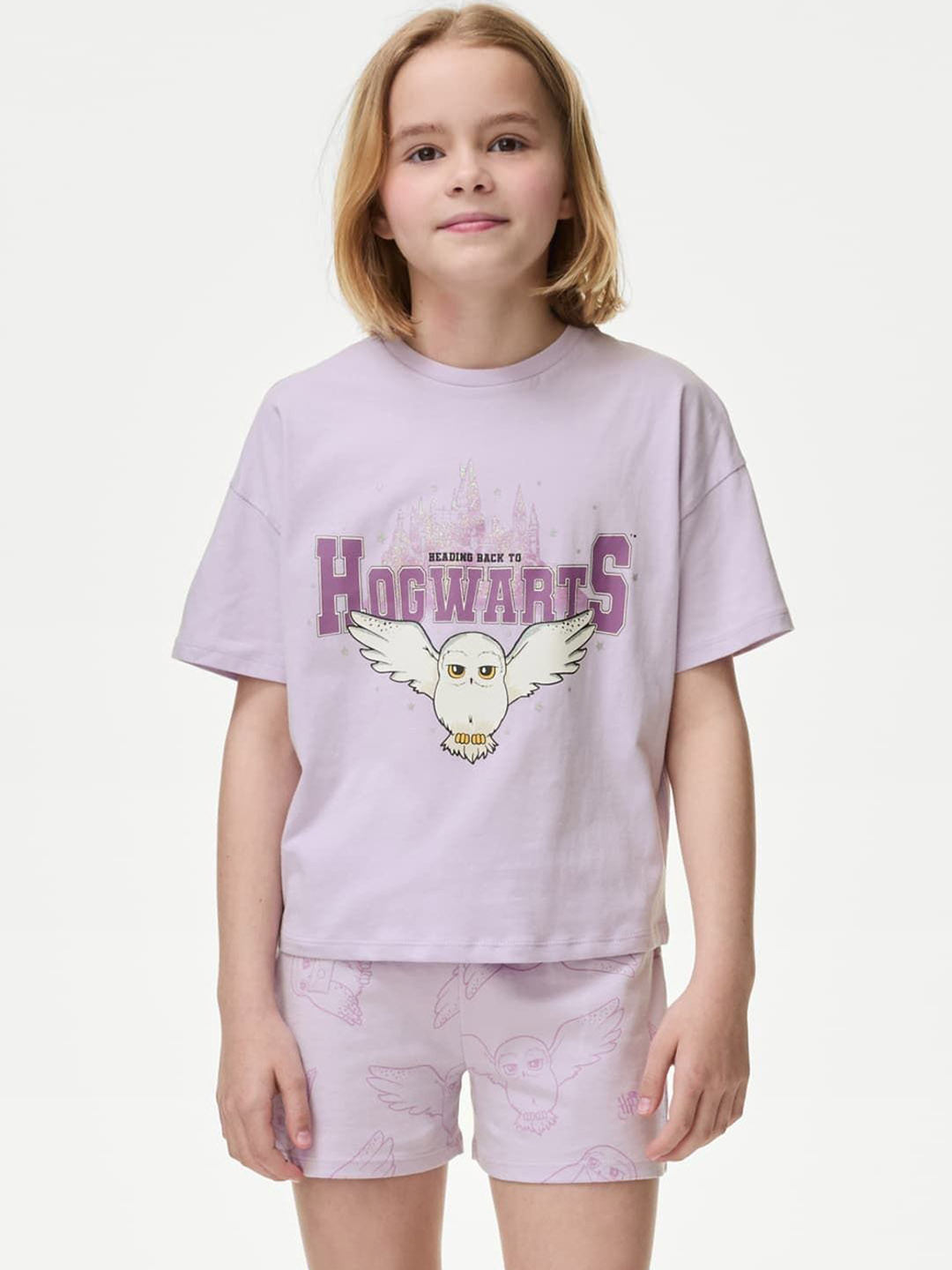 

Marks & Spencer Girls Harry Potter Printed T-shirt With Shorts, Lavender