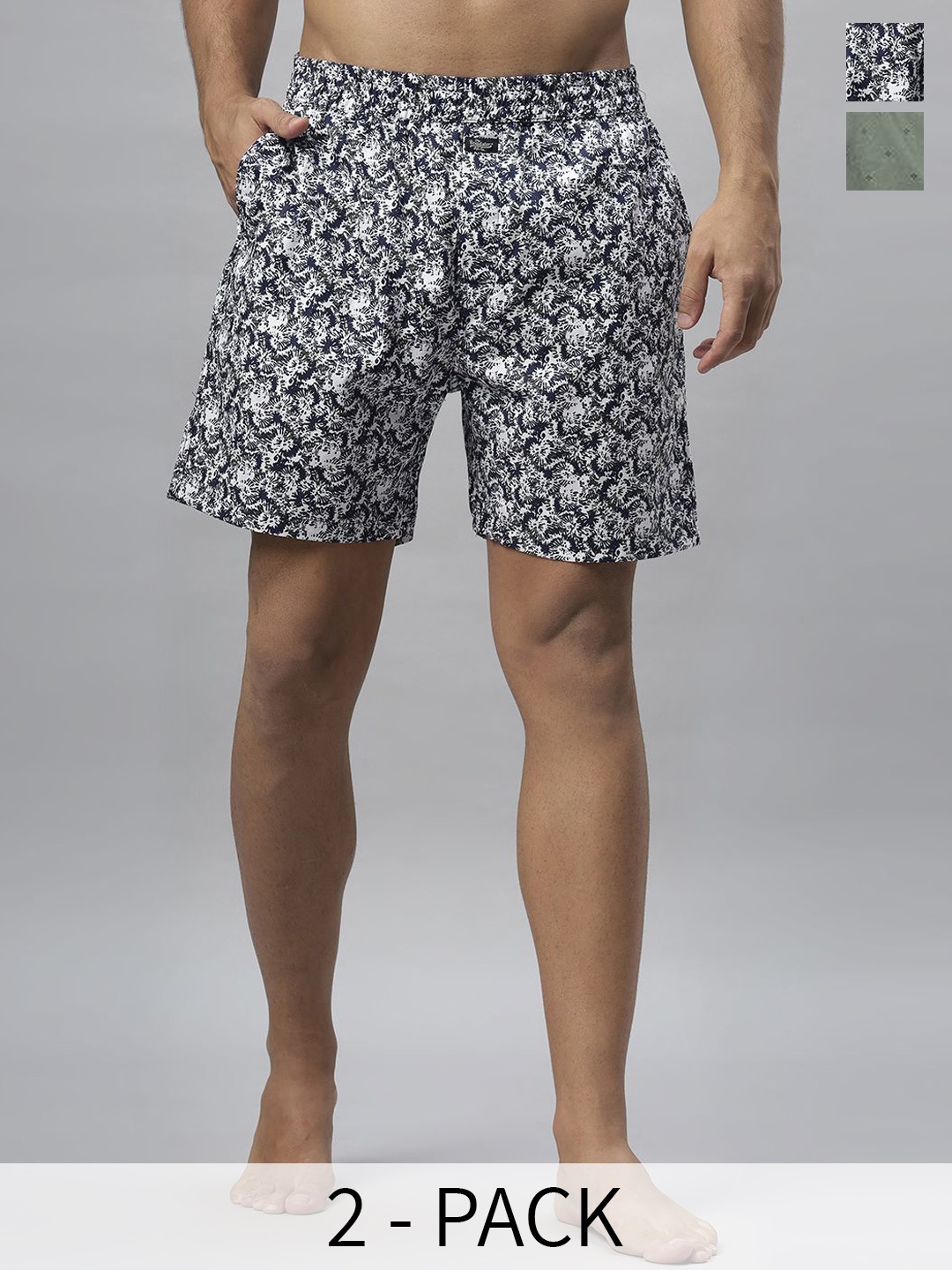 

The Roadster Lifestyle Co Men Pack of 2 Printed Pure Cotton Boxers, White