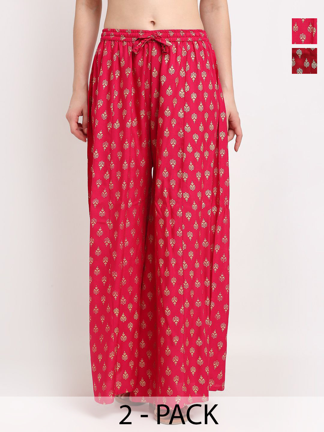 

GRACIT Pack of 2 Floral Printed Flared Ethnic Palazzos, Pink