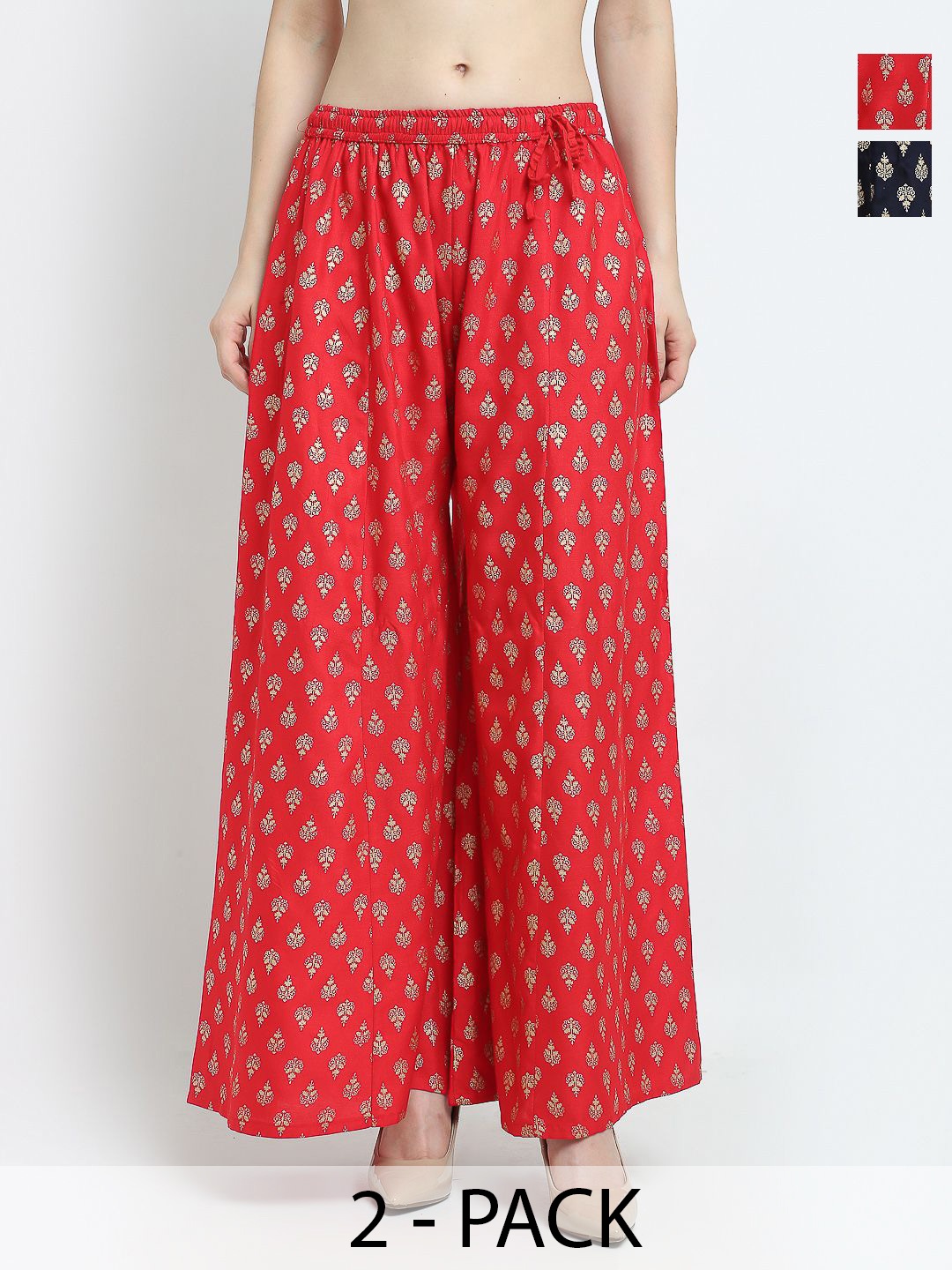 

GRACIT Pack of 2 Floral Printed Flared Ethnic Palazzos, Red
