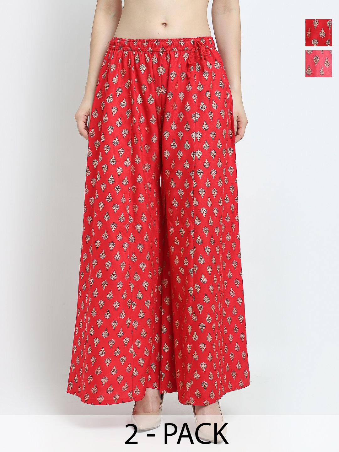 

GRACIT Pack of 2 Floral Printed Flared Ethnic Palazzos, Red