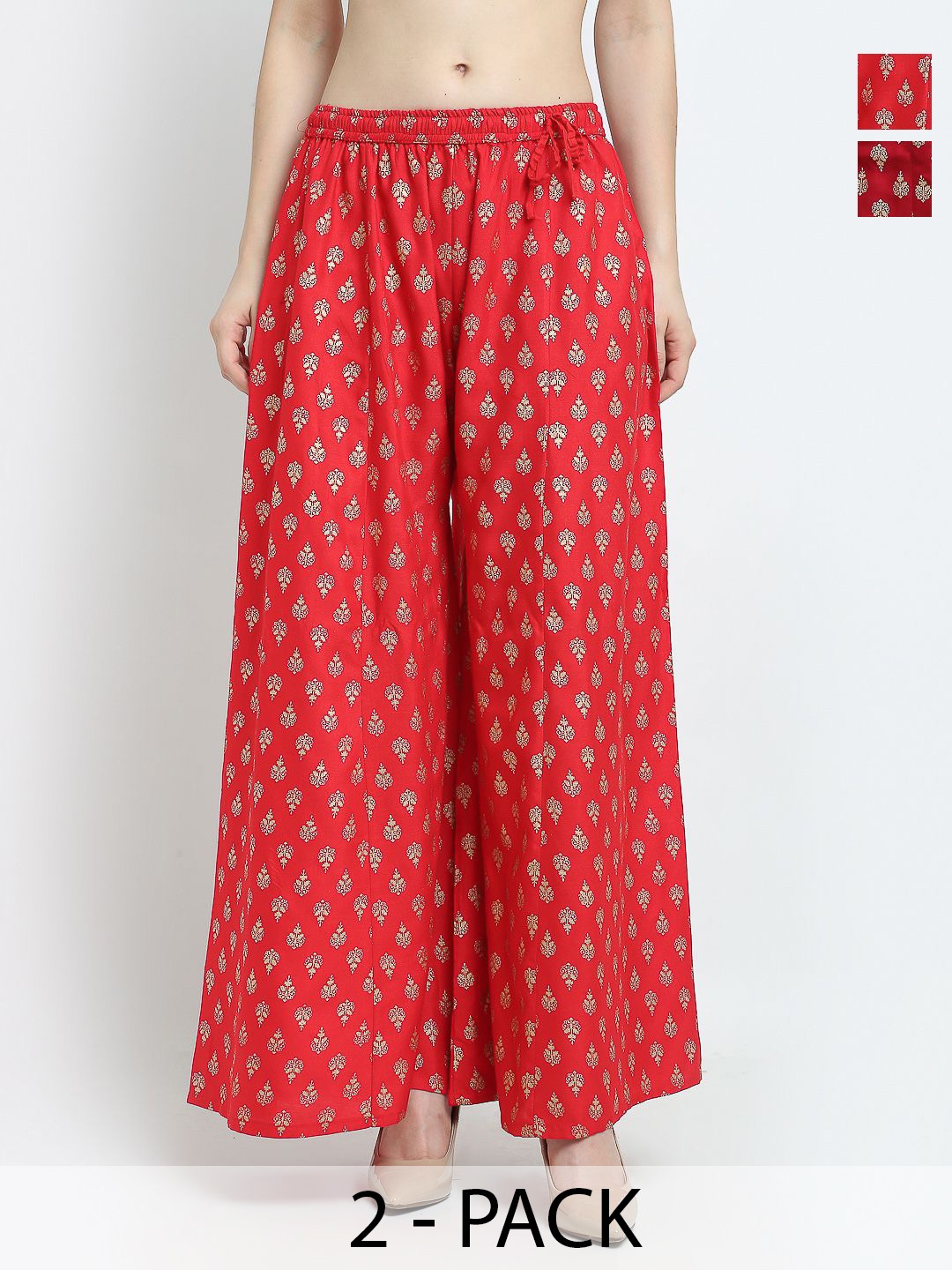 

GRACIT Pack of 2 Floral Printed Flared Ethnic Palazzos, Red
