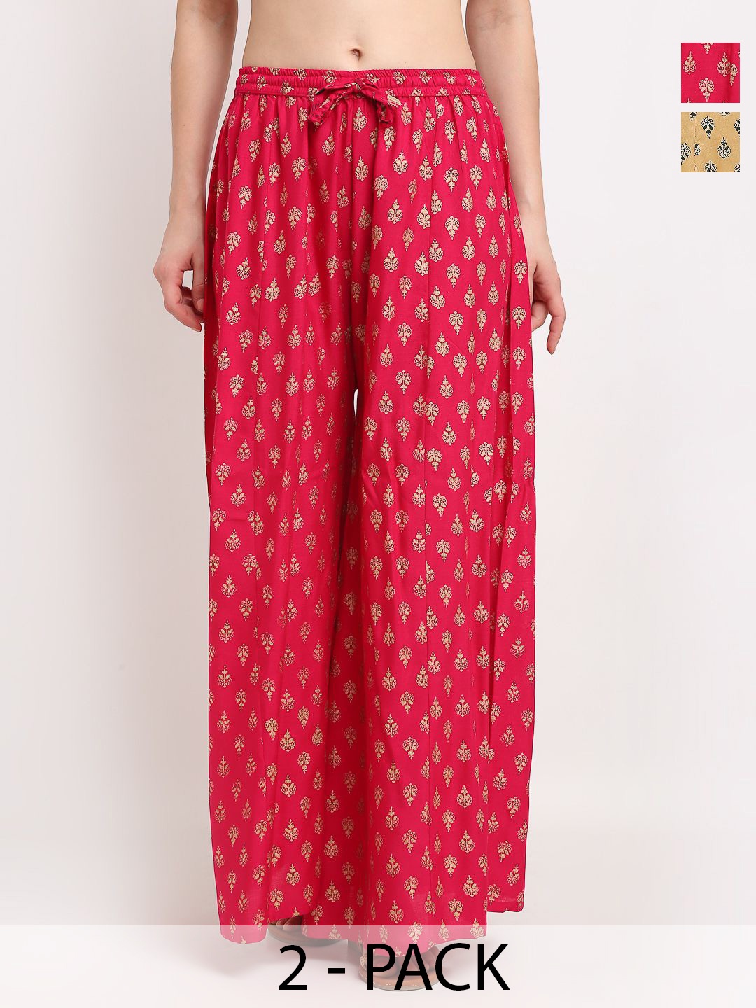 

GRACIT Pack of 2 Floral Printed Flared Ethnic Palazzos, Pink