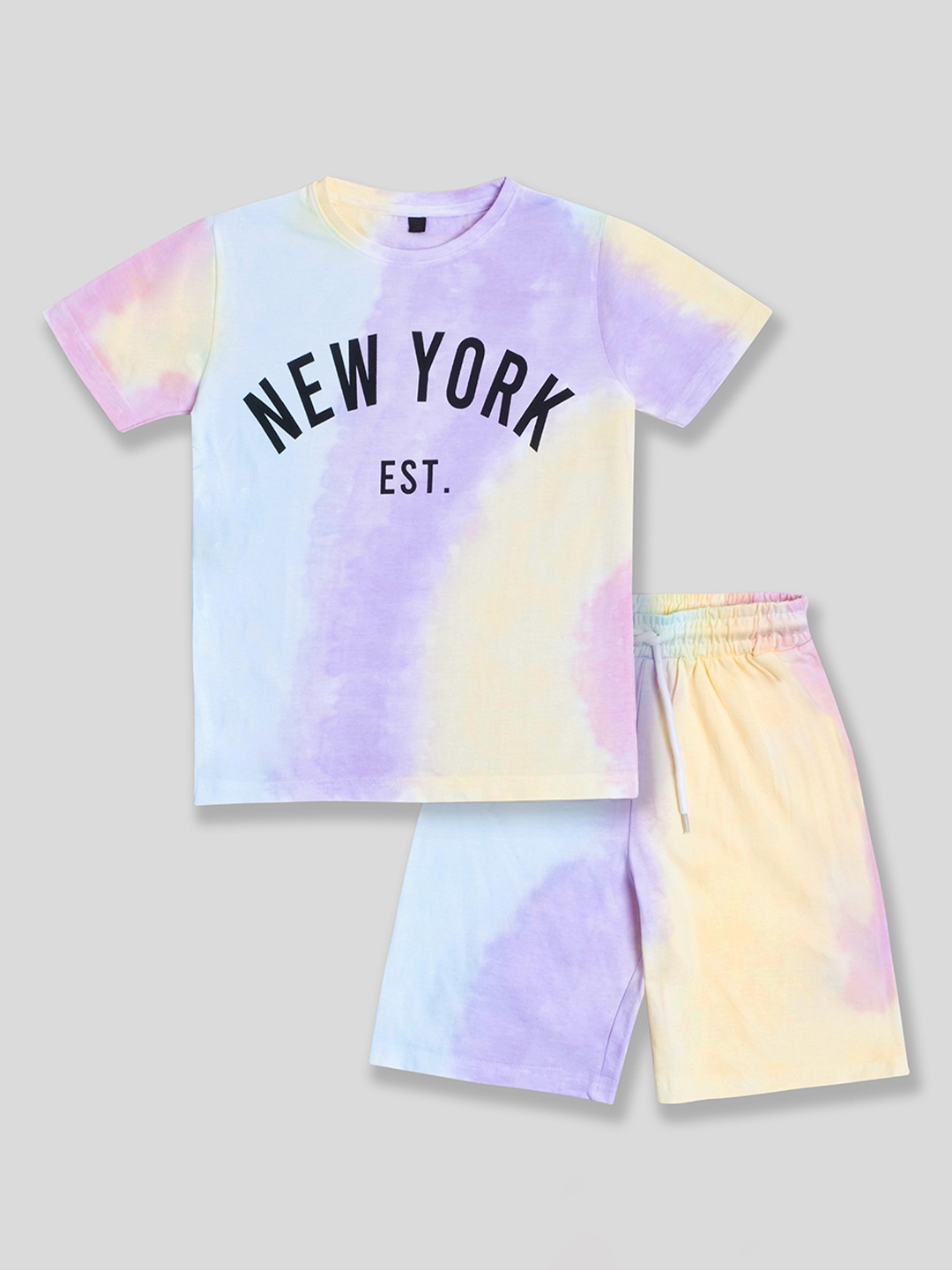 BAESD Kids Tie & Dye New York Printed Pure Cotton T-Shirt With Shorts, Purple