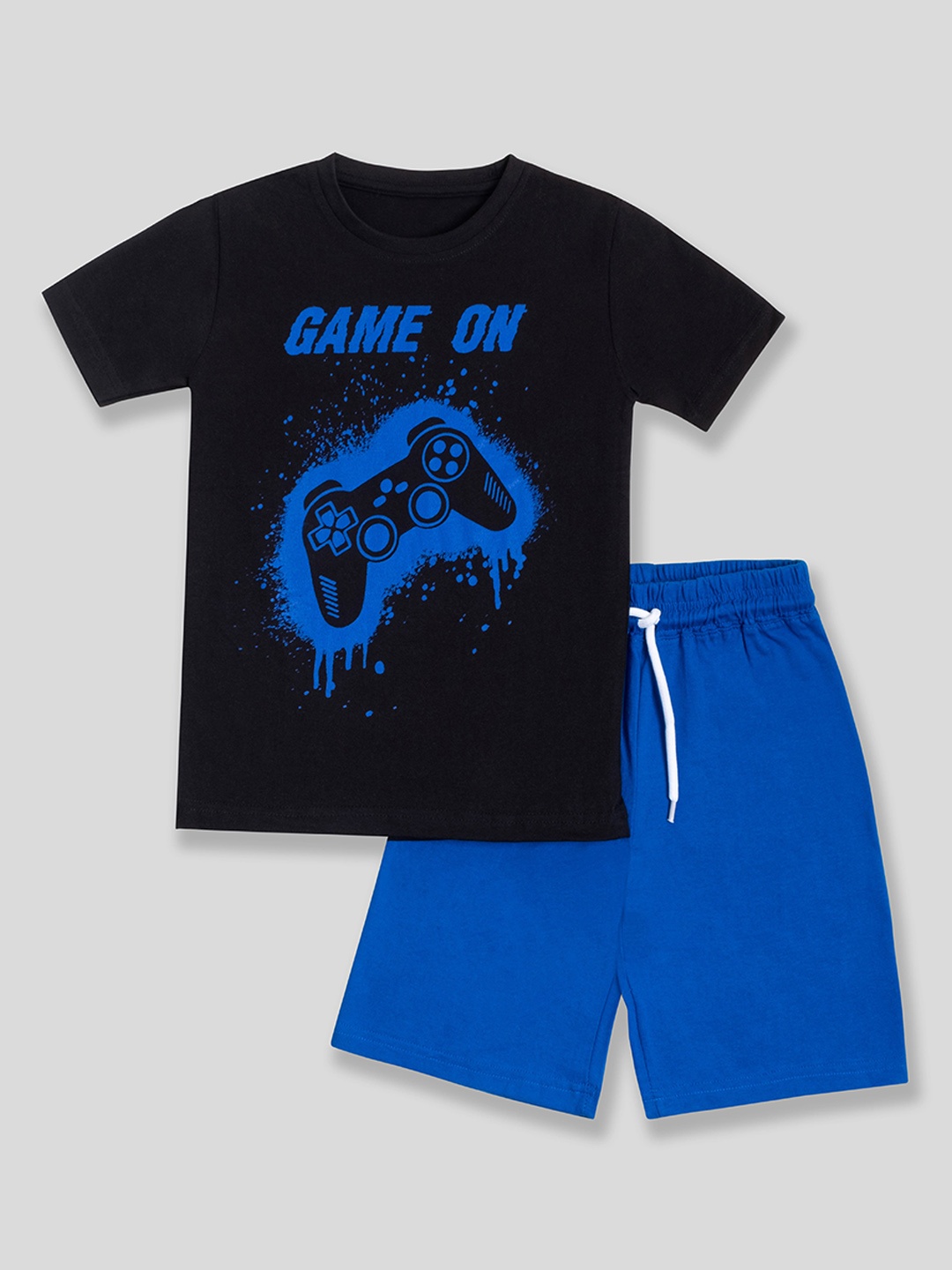 

BAESD Kids Game On Remote Printed Pure Cotton T-Shirt & Shorts, Black