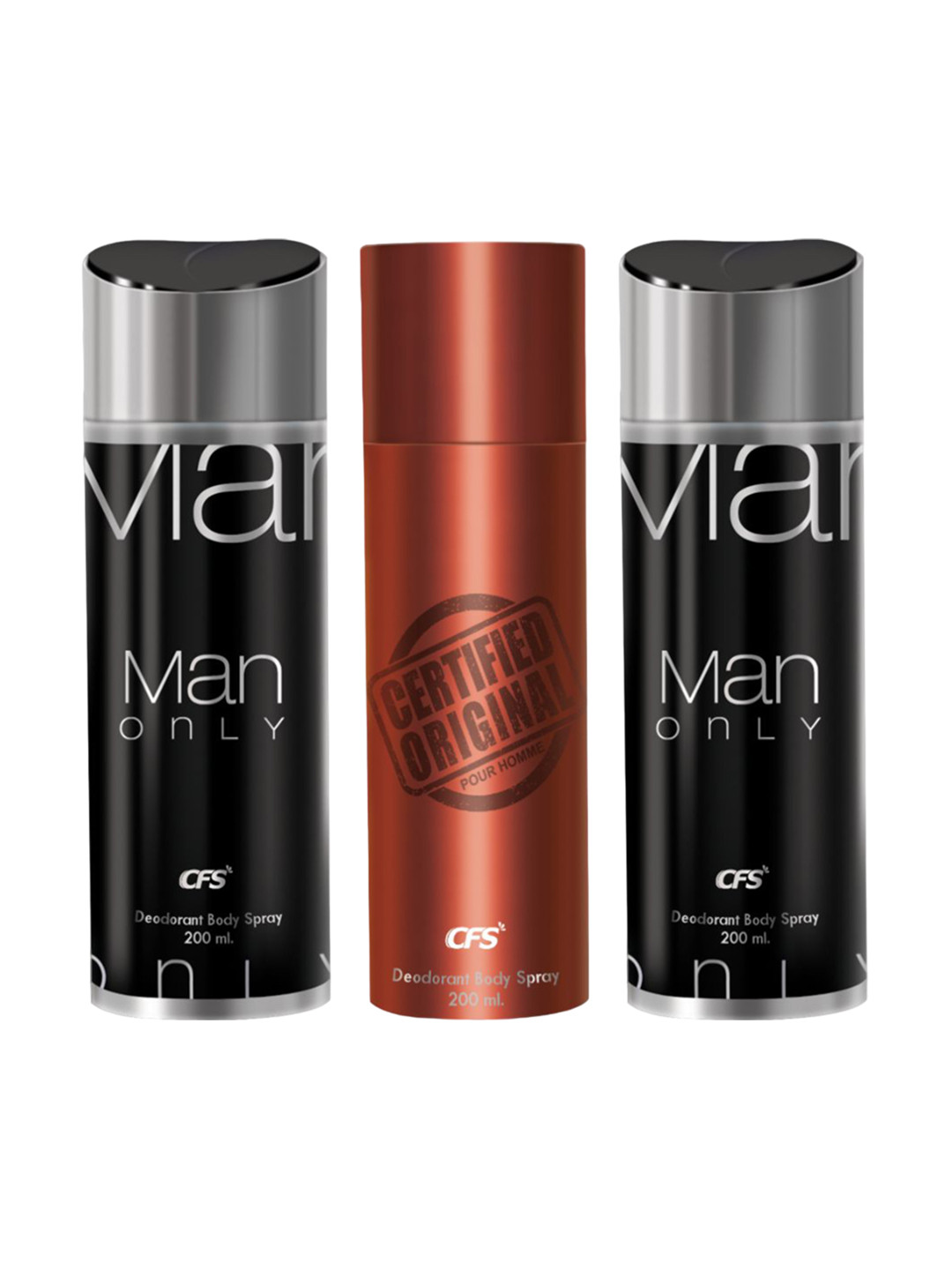 

CFS Set of 3 Deodorant Body Spray 200 ml each - 2 Man Only Black + 1 Certified Original