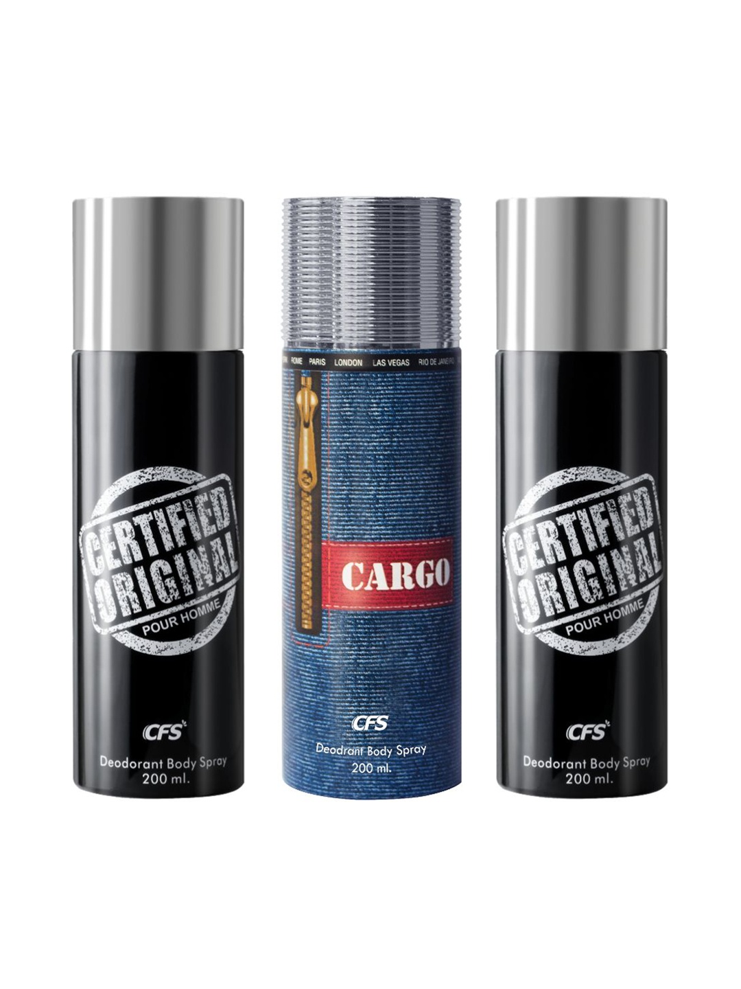 

CFS Set Of 3 Certified Original & Cargo Deodorant Body Spray - 200ml Each, Black