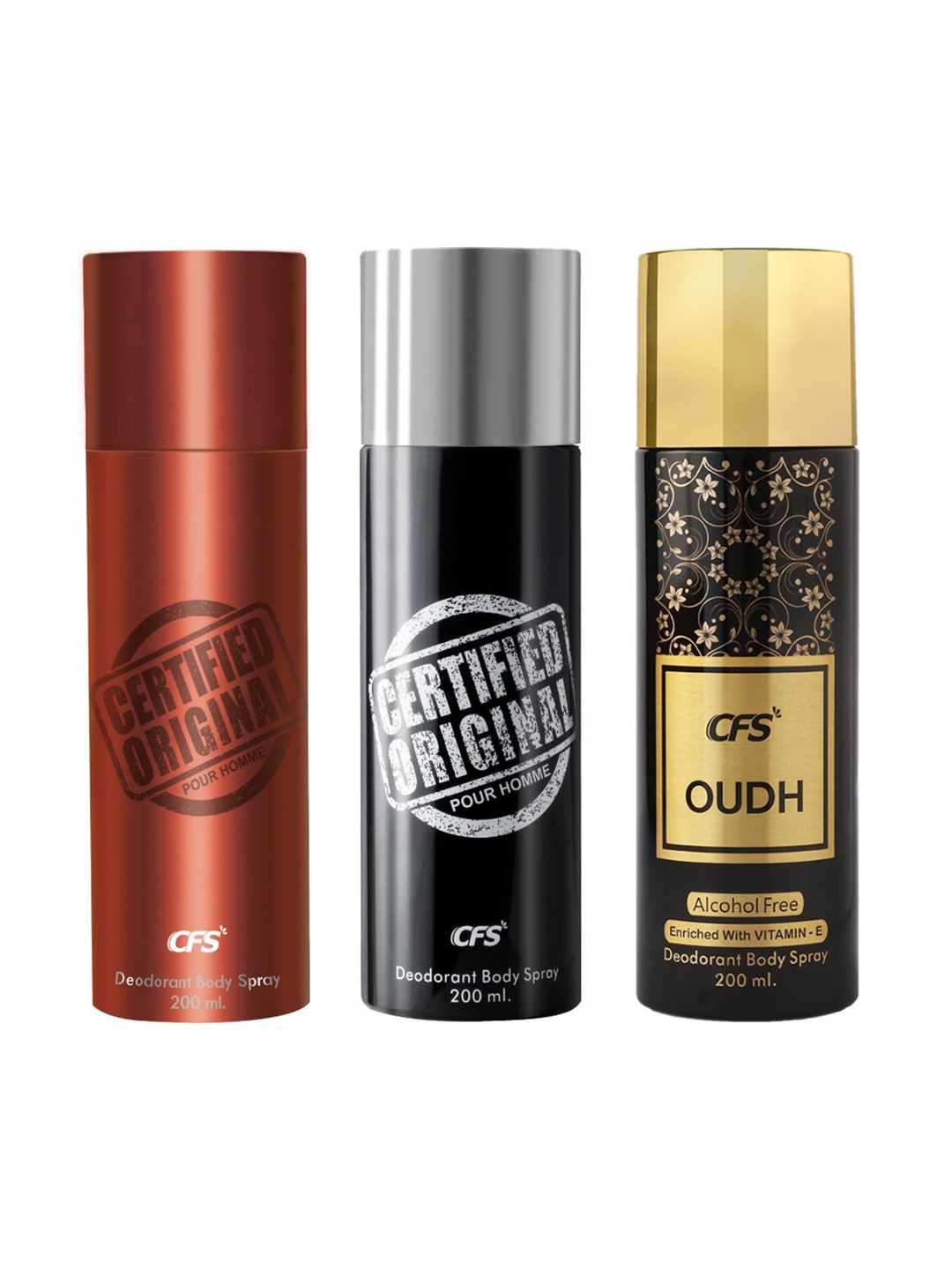 

CFS Set of 3 Deodorant Body Spray 200 ml each - 2 Certified Original + 1 Oudh Black