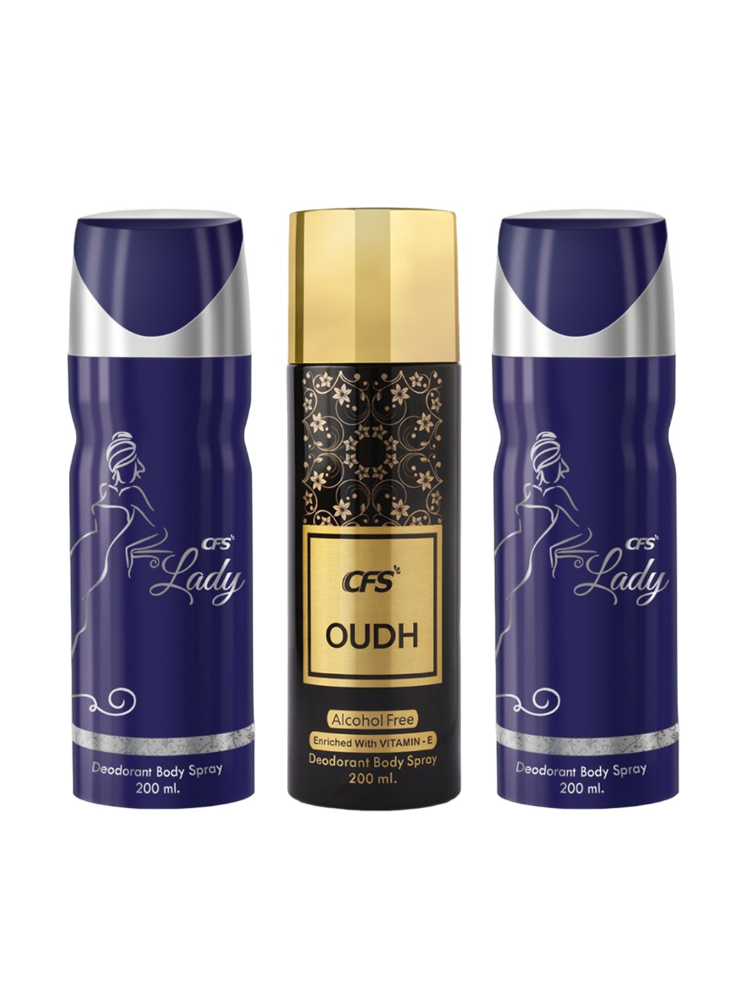 

CFS Set Of 3 Lady & Oudh Deodorant Body Spray - 200ml Each, Blue