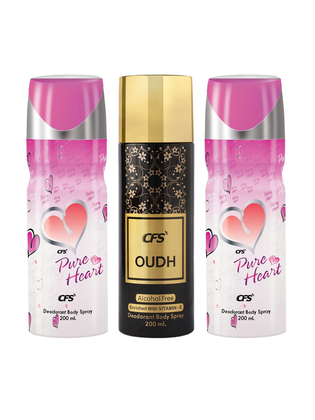 

CFS Set Of 3 Pure Heart & Oudh Deodorant Body Spray - 200ml Each, Pink